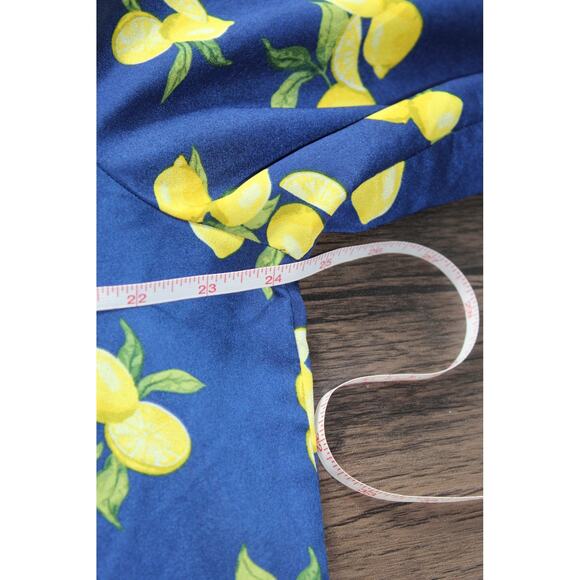 Banana Republic Button Up Long Sleeve Blouse Navy Blue Lemon All over Print XL - Picture 8 of 9